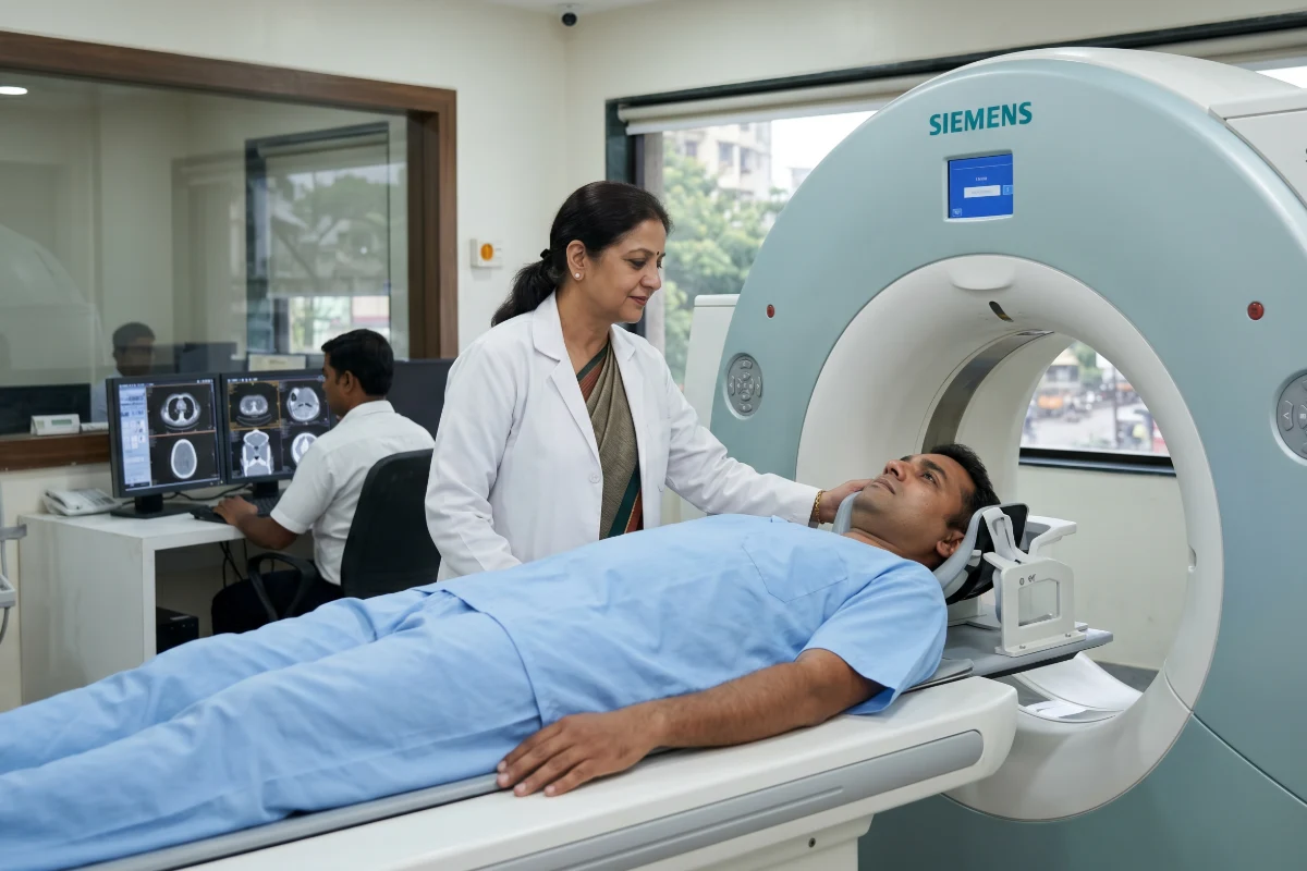 Expert Senior Technician at Henotic Diagnostics Patient Postioning before a CT Scan